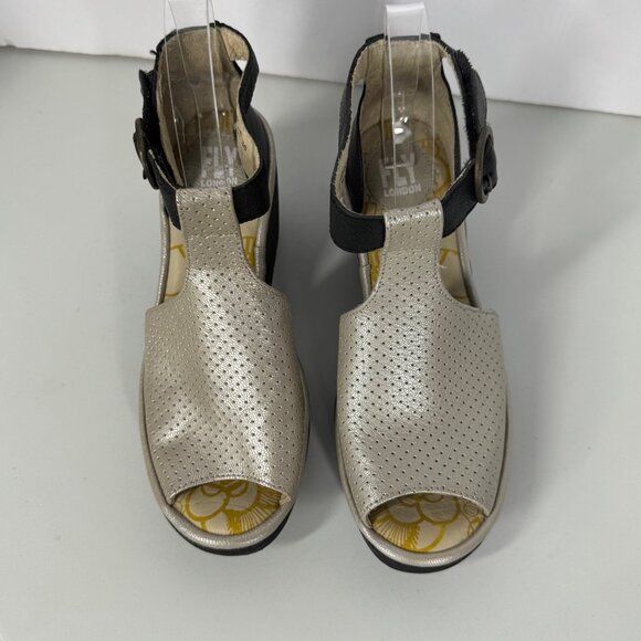 Fly London Wedge Sandals Size 36/6 Open Toe Color Block Ankle Strap - Picture 4 of 15